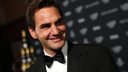 Retired tennis player Roger Federer reacts at the Opening Night Gala prior to the start of Laver Cup 2025 on Sept. 18 at the Bill Graham Civic Auditorium in San Francisco. Federer is on the ballot as a Tennis Hall of Fame nominee for 2026.