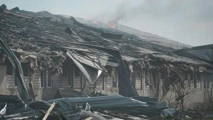 A massive strike by Russian drones hit a farm in the Nova Vodolaha settlement hromada in the Kharkiv region. / Credit: Viktoriia Yakymenko/Suspilne Ukraine/JSC &quot;UA:PBC&quot;/Global Images Ukraine via Getty Images