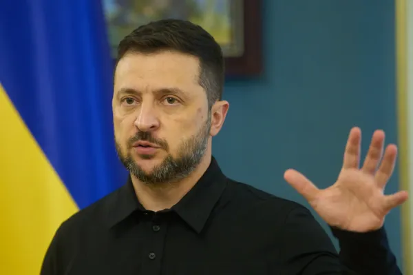 Ukrainian President Volodymyr Zelenskyy talks during his press conference in Kyiv, Ukraine, Saturday, Sept. 27, 2025. (AP Photo/Efrem Lukatsky)(ASSOCIATED PRESS)