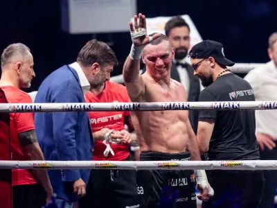 Mateusz Masternak is fighting during the Knockout Boxing Night KBN 34 in Wroclaw, Poland, on April 20, 2024. (Photo by Foto Olimpik/NurPhoto via Getty Images)