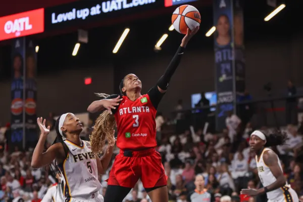 Sept. 14: Atlanta Dream guard Jordin Canada (3) shoots against the Indiana Fever during Game 1 of their first-round series at Gateway Center Arena at College Park, Georgia. The Dream won 80-68.