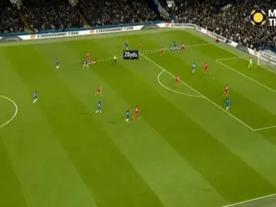 Snapshot from Match of the Day showing an example of when Mohamed Salah did not track Marc Cucurella when he ran from the Chelsea half into the Liverpool area - both players are circled and Cucurella is 20 yards ahead of Salah