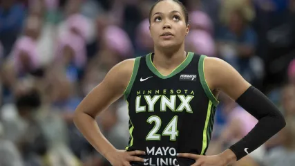 Minnesota Lynx forward Napheesa Collier (24) during the second half against the Golden State Valkyries at Target Center in Minneapolis, Minnesota, on Sept. 11, 2025.