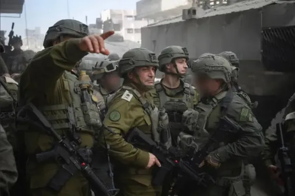 IDF Chief of Staff Lt.-Gen Eyal Zamir (center) conducts a field tour with other senior officers in the Gaza Strip, September 30, 2025. (photo credit: IDF SPOKESPERSON
