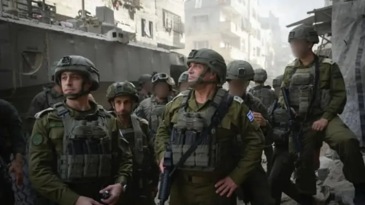 IDF Chief of Staff Lt.-Gen Eyal Zamir (center) conducts a field tour with other senior officers in the Gaza Strip, September 30, 2025. (credit: IDF SPOKESPERSON'S UNIT)