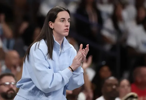 Caitlin Clark of the Indiana Fever reacts during the first quarter of game one of the first round of WNBA Playoffs between the Indiana Fever and Atlanta Dream at Gateway Center Arena on September 14, 2025 in College Park, Georgia. Getty Images