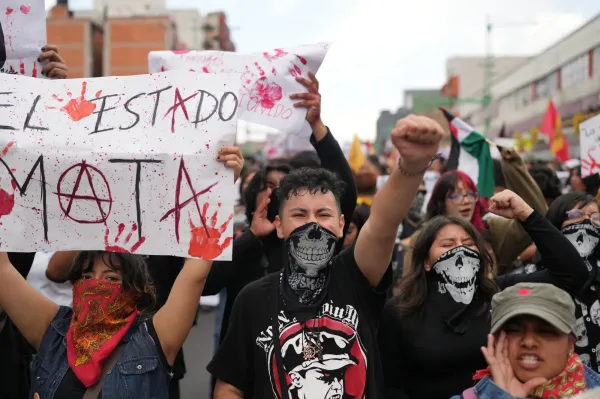 Demonstrators march during a protest commemorating the anniversary of the 1968 Tlatelolco killings, when soldiers fired on student protesters, in Mexico City, Thursday, Oct. 2, 2025. (AP Photo/Eduardo Verdugo)(ASSOCIATED PRESS)