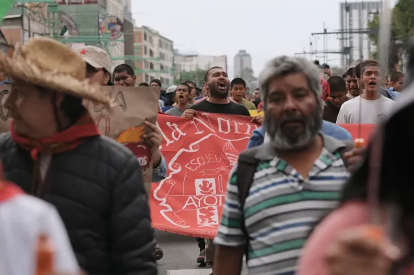 Demonstrators march during a protest commemorating the anniversary of the 1968 Tlatelolco killings, when soldiers fired on student protesters, in Mexico City, Thursday, Oct. 2, 2025. (AP Photo/Claudia Rosel)(ASSOCIATED PRESS)