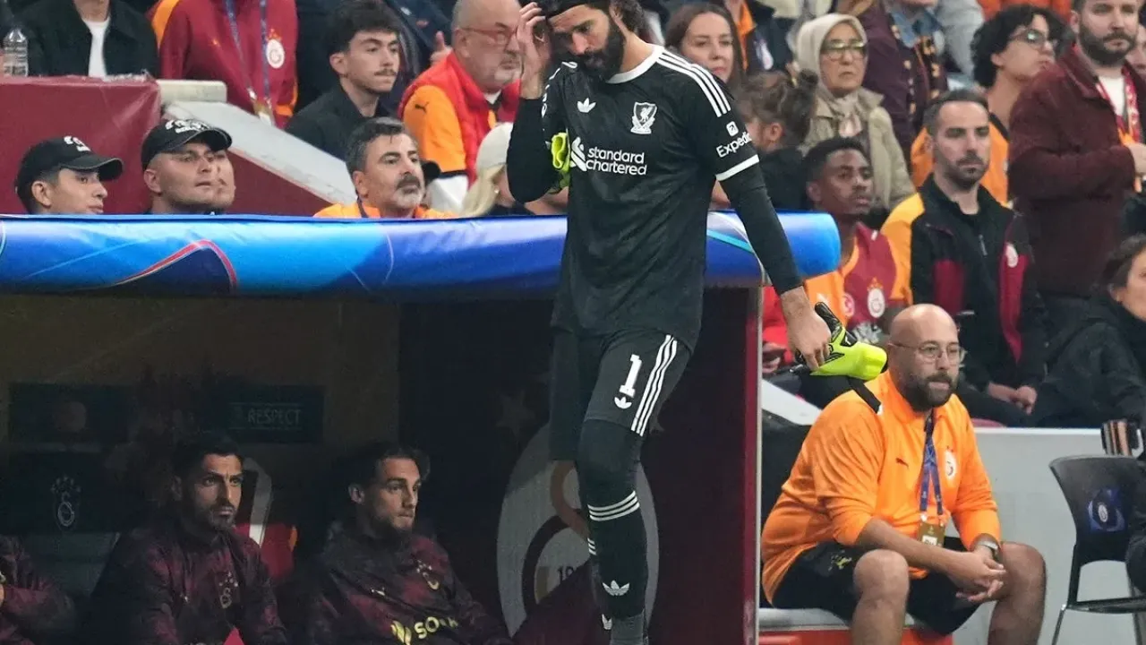 Liverpool goalkeeper Alisson Becker looks on after being substituted off for a possible injury during the UEFA Champions League, league stage match at RAMS Park in Istanbul, Turkey. Picture date: Tuesday September 30, 2025. (PA Wire)