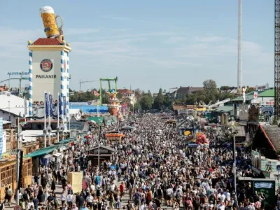 The crowd at Oktoberfest in Munich, southern Germany on September 21, 2025 -- days before the world's biggest beer festival was temporarily closed due to a bomb threat (Michaela STACHE)