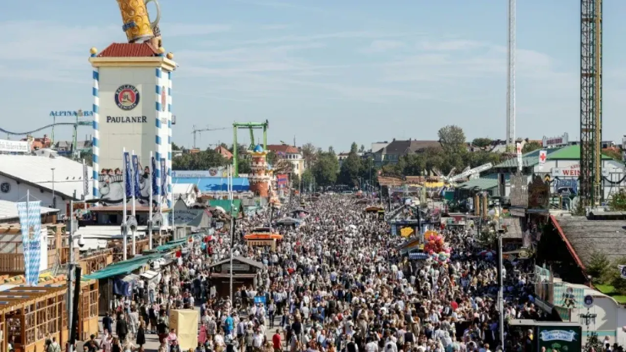 The crowd at Oktoberfest in Munich, southern Germany on September 21, 2025 -- days before the world's biggest beer festival was temporarily closed due to a bomb threat (Michaela STACHE)