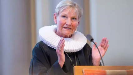 Chair of the Germany&#39;s Evangelical Church (EKD) Council Bishop Kirsten Fehrs speaks to those present at the introductory service for the new President of the Westphalian Church. David Inderlied/dpa