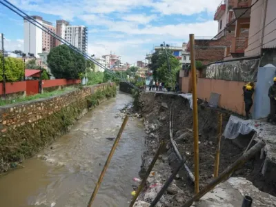 A view of the debris on the Bafal riverside road in Kathmandu, which was damaged by floodwater. Safal Prakash Shrestha/ZUMA Press Wire/dpa