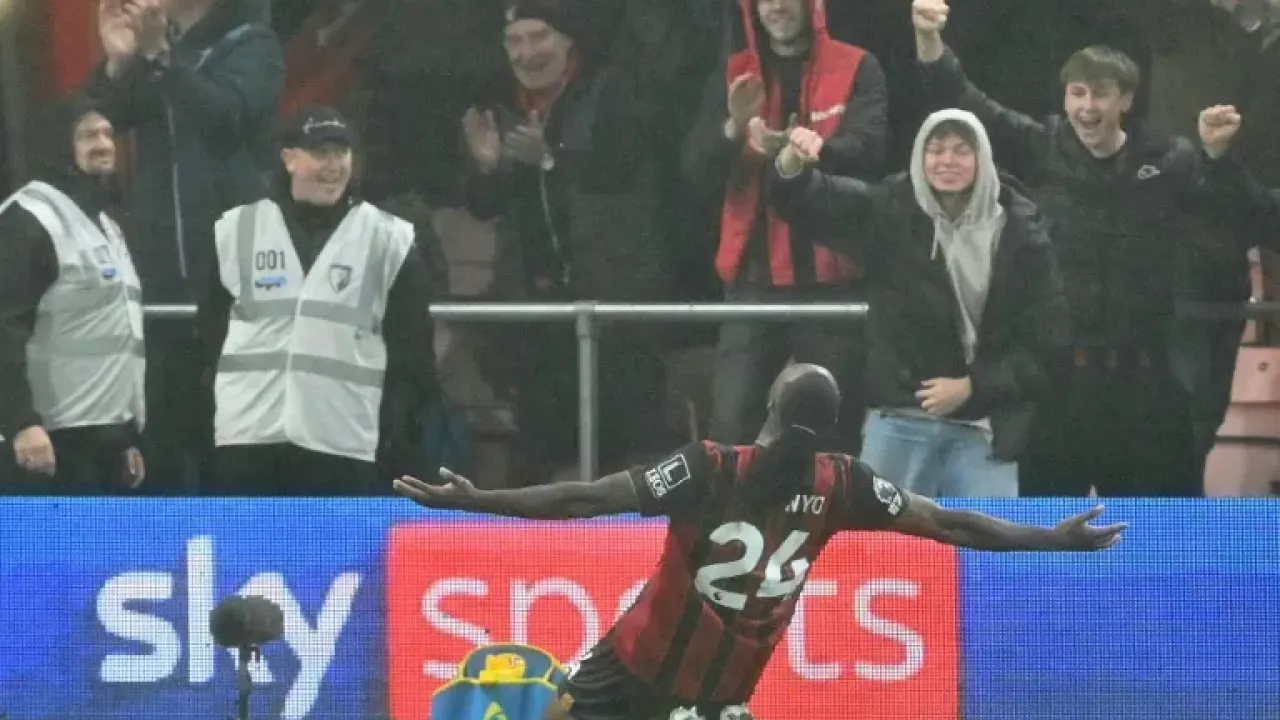 Antoine Semenyo scored his fifth and sixth goals in seven Premier League games this season (Glyn KIRK)