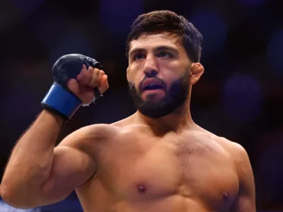 Apr 13, 2024; Las Vegas, Nevada, USA; Arman Tsarukyan during UFC 300 at T-Mobile Arena. Mandatory Credit: Mark J. Rebilas-USA TODAY Sports