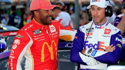 Bubba Wallace, 23XI Racing Toyota; Denny Hamlin, Joe Gibbs Racing Toyota