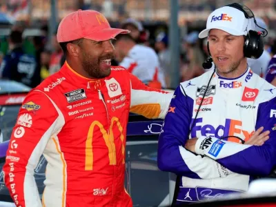 Bubba Wallace, 23XI Racing Toyota; Denny Hamlin, Joe Gibbs Racing Toyota