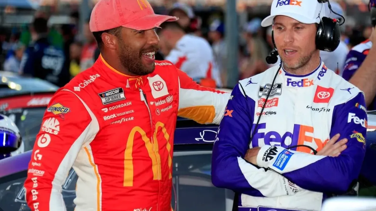 Bubba Wallace, 23XI Racing Toyota; Denny Hamlin, Joe Gibbs Racing Toyota