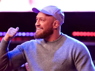 Conor McGregor gestures to the crowd at 3Arena, Dublin. Picture date: Friday February 25, 2022. (Photo by Brian Lawless/PA Images via Getty Images)