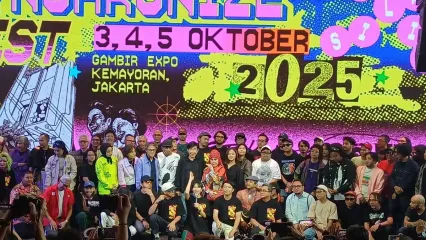 Deretan penampil dalam jumpa pers Synchronize Fest yang digelar di Kemang, Jakarta Selatan, Rabu (10/9/2025).