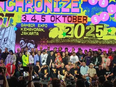 Deretan penampil dalam jumpa pers Synchronize Fest yang digelar di Kemang, Jakarta Selatan, Rabu (10/9/2025).