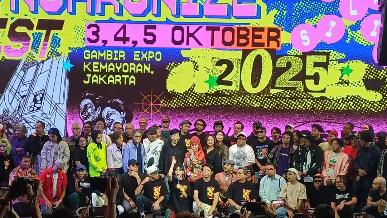 Deretan penampil dalam jumpa pers Synchronize Fest yang digelar di Kemang, Jakarta Selatan, Rabu (10/9/2025).