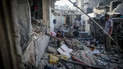 Destruction after an Israeli airstrike on a house in the Nuseirat refugee camp, west of Gaza City, September 27, 2025. (credit: Ali Hassan/Flash90)