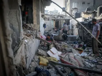 Destruction after an Israeli airstrike on a house in the Nuseirat refugee camp, west of Gaza City, September 27, 2025. (credit: Ali Hassan/Flash90)