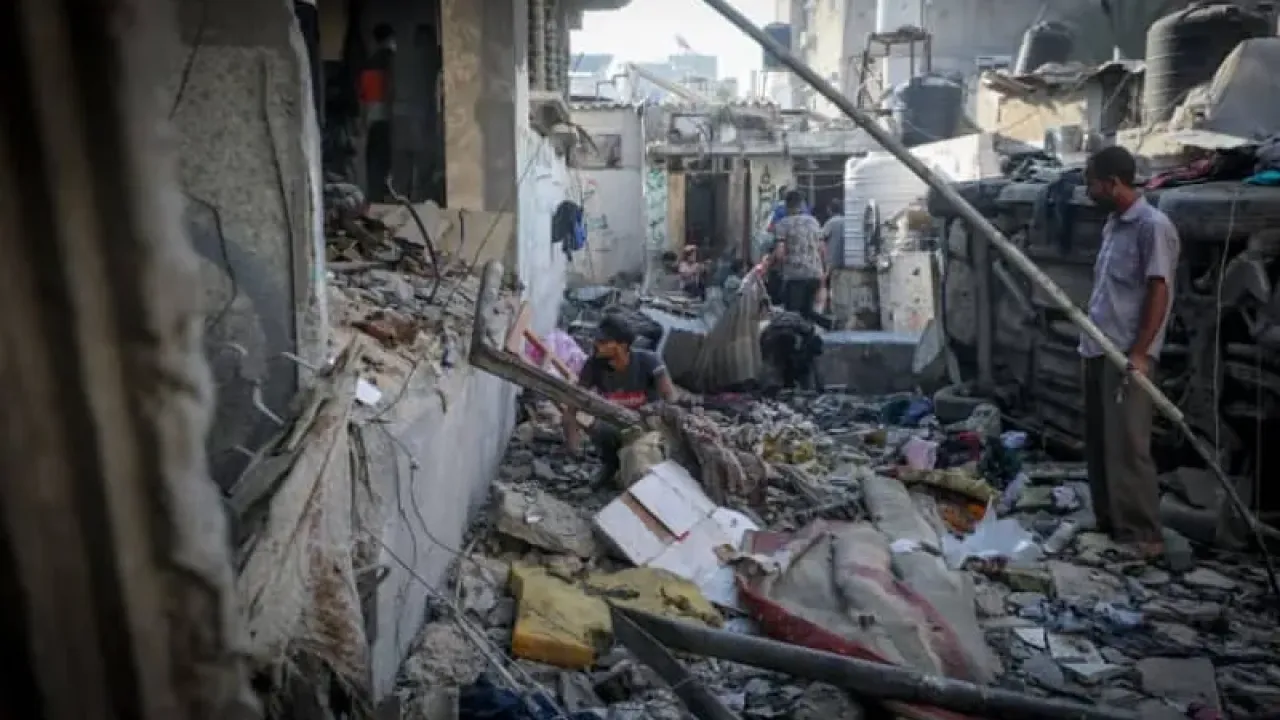 Destruction after an Israeli airstrike on a house in the Nuseirat refugee camp, west of Gaza City, September 27, 2025. (credit: Ali Hassan/Flash90)