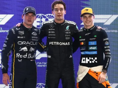 George Russell grabbed pole ahead of Max Verstappen and Oscar Piastri