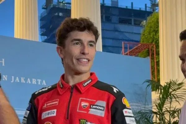 Juara Dunia MotoGP 2025 Marc Marquez di Istana, Jakarta, Selasa (30/9/2025). 