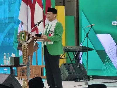 Ketua Umum (Ketum) PPP periode 2025-2030, Muhamad Mardiono dalam Muktamar X yang digelar di Kawasan Ancol, Jakarta, Sabtu (27/9/2025) malam.