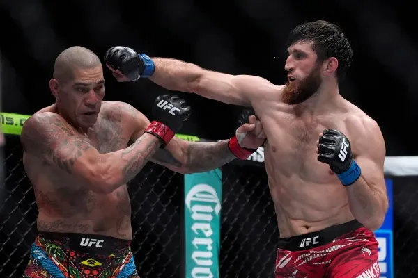 Magomed Ankalaev (right) always seemed a step ahead of Alex Pereira in March (AP)