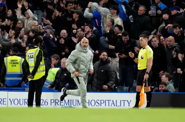Maresca runs back to the bench after celebrating (Adam Davy/PA Wire)