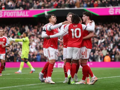 Martin Zubimendi and Eberechi Eze combined in the lead-up to Declan Rice’s opener in the 2-0 win (Getty Images)