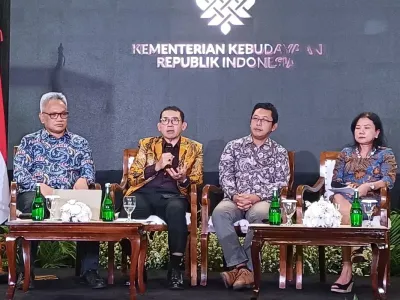 Menteri Kebudayaan (Menbud) RI Fadli Zon dalam Taklimat Media di Museum Nasional, Jakarta Pusat, Kamis (2/10/2025).