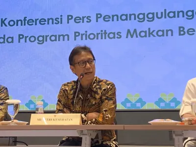 Menteri Kesehatan (Menkes) Budi Gunadi Sadikin dalam konferensi pers di Kantor Kemenkes, Jakarta Selatan, Kamis (2/10/2025).