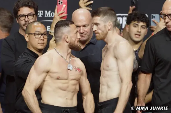 Merab Dvalishvili vs. Cory Sandhagen, UFC 320 ceremonial weigh-ins faceoff