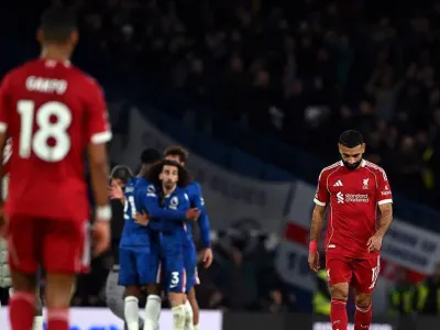 Mohamed Salah of Liverpool looks dejected