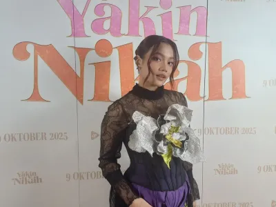 Penyanyi Aruma saat ditemui di gala premiere film Yakin Nikah di Epicentrum XXI, Jakarta Selatan, Kamis (2/10/2025).