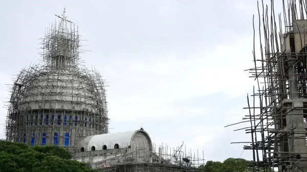 Scaffolding is seen at the Orthodox Christian church, where the tragedy occurred
