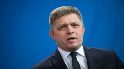 Slovak Prime Minister Robert Fico speaks during a press conference in Berlin. Bernd von Jutrczenka/dpa
