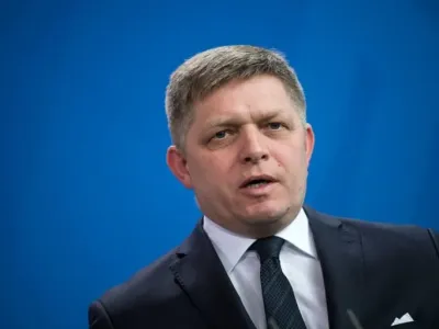 Slovak Prime Minister Robert Fico speaks during a press conference in Berlin. Bernd von Jutrczenka/dpa