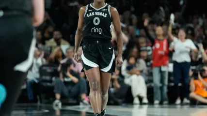 <span>Las Vegas Aces guard Jackie Young scored 32 points in Sunday’s win. </span><span>Photograph: John Locher/AP</span>