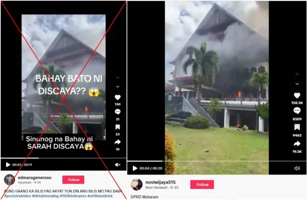 <span>Screenshot comparison of the falsely shared video (left) and the video posted on August 30 (right)</span>