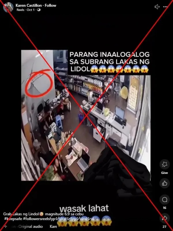 <span>Screenshot of the false Facebook video taken on October 1, 2025, with the red X added by AFP</span>