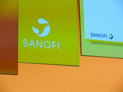 The logo of the French drug manufacturer Sanofi, taken during a general meeting of the pharmaceutical company. Eric Piermont/AFP/dpa