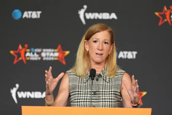 WNBA Commissioner Cathy Engelbert speaks during a news conference before the WNBA All-Star basketball game, Saturday, July 19, 2025, in Indianapolis. AP