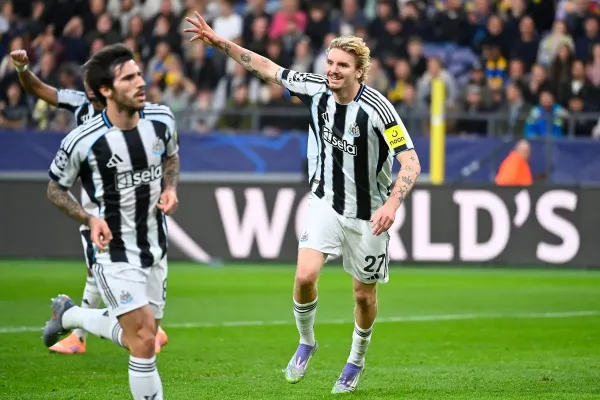 Woltemade celebrates opening the scoring (JOHN THYS/AFP via Getty Images)